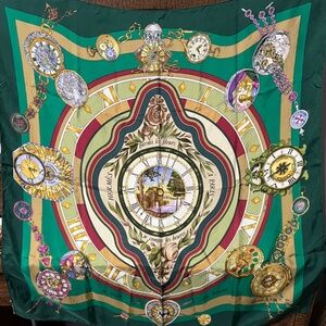 Hermes, Green & Gold, La Ronde Des Heures Silk Scarf, vintage